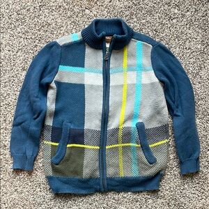 Tea Collection Boys Plaid Zip-Up Sweater Jacket - S/P (4-5)
